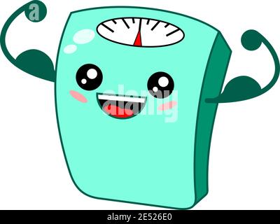 Lustige Skala Bad kawaii Maskottchen Charakter zeigt seine Muskeln Erfolg Konzeptvektordarstellung isoliert Stock Vektor