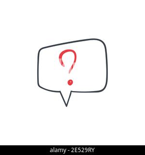 Handgezeichnetes Fragezeichen in Sprechblasensymbol, Quiz- oder FAQ-Symbol. Vektorgrafik für Rohware isoliert Stock Vektor