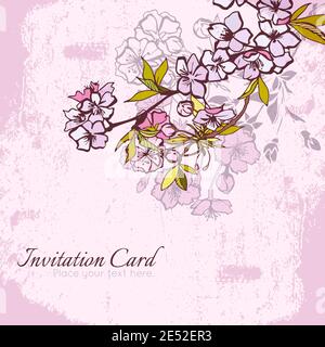 Blühen Kirsch- oder Sakura Einladung Postkarte Vektor-illustration Stock Vektor