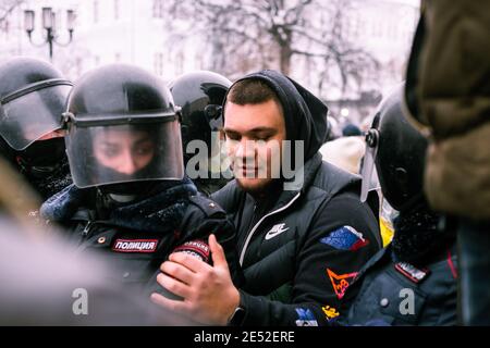 Nischni Nowgorod, Russland 23. Januar 2021. Proteste für Nawalny. Stockfoto