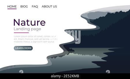 Landing Page Bildschirm, Natur Landschaft Vorlage Cover. Website Hintergrund. Vektorgrafik Stock Vektor