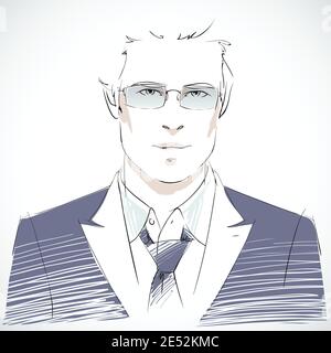 Stilvolle junger Geschäftsmann Porträt tragen Mantel Krawatte und Sonnenbrille, isoliert casual-Style Vektor-illustration Stock Vektor