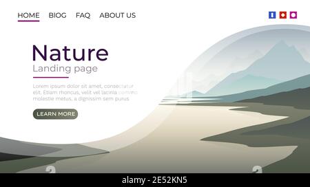 Landing Page Bildschirm, Natur Landschaft Vorlage Cover. Website Hintergrund. Vektorgrafik Stock Vektor