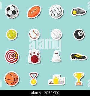 Sport Aufkleber Satz von Football Baseball Basketball und Tennis Balls isoliert Vektor-illustration Stock Vektor