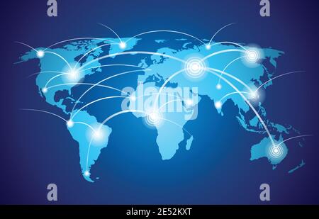 Weltkarte mit globalen Technologie oder soziale Verbindungsnetzwerk mit Knoten und Verbindungen Vektor-illustration Stock Vektor