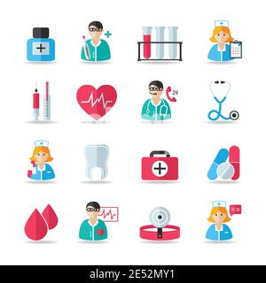 Medizinische medizinische Symbole set Herz Zahn Pille Spritze isoliert Vektor und Arzt Avatare illustration Stock Vektor