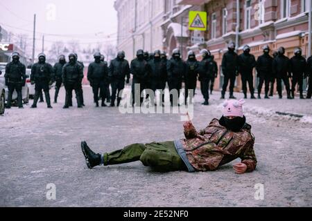 Nischni Nowgorod, Russland 23. Januar 2021. Proteste für Nawalny. Stockfoto