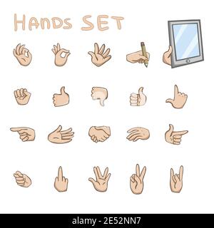Hände Gesten flach Icons set Okey Rock Faust und palm-Kommunikation-Symbole-isolierte Vektor-illustration Stock Vektor
