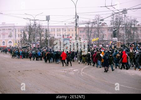 Nischni Nowgorod, Russland - 23 2021. Januar: Protest gegen Putin und seine Freunde, Kundgebung zur Verteidigung von Alexei Nawalny. Stockfoto