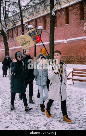 Nischni Nowgorod, Russland - 23 2021. Januar: Protest gegen Putin und seine Freunde, Kundgebung zur Verteidigung von Alexei Nawalny. Stockfoto