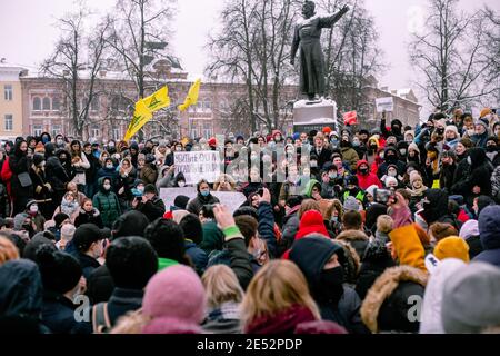 Nischni Nowgorod, Russland - 23 2021. Januar: Protest gegen Putin und seine Freunde, Kundgebung zur Verteidigung von Alexei Nawalny. Stockfoto