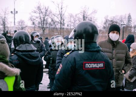 Nischni Nowgorod, Russland - 23 2021. Januar: Protest gegen Putin und seine Freunde, Kundgebung zur Verteidigung von Alexei Nawalny. Stockfoto