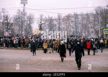 Nischni Nowgorod, Russland - 23 2021. Januar: Protest gegen Putin und seine Freunde, Kundgebung zur Verteidigung von Alexei Nawalny. Stockfoto