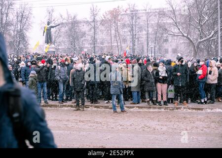 Nischni Nowgorod, Russland - 23 2021. Januar: Protest gegen Putin und seine Freunde, Kundgebung zur Verteidigung von Alexei Nawalny. Stockfoto