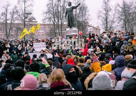 Nischni Nowgorod, Russland - 23 2021. Januar: Protest gegen Putin und seine Freunde, Kundgebung zur Verteidigung von Alexei Nawalny. Stockfoto