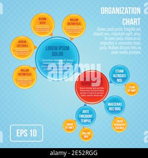 Organigramm Infografik Geschäft Bläschen Kreis Arbeit Struktur Vektor-illustration Stock Vektor