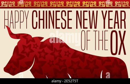 Schöne Ochse Silhouette mit Kirschblüten im Inneren, Förderung der chinesischen Neujahrsfeier. Stock Vektor