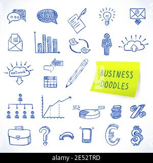 Doodle Geschäft Satz von Finanzwirtschaft Marketing dekorative Symbole isoliert vektorgrafik Stock Vektor