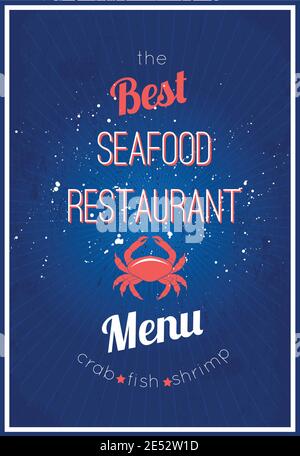 Seafood Restaurant köstliche Speisekarte Werbung Plakat Design mit appetitlichen Krabben Fisch Garnelen Poster abstrakte Vektor-Illustration Stock Vektor
