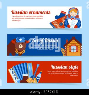 Russland Reise-Stil und Ornamente Banner-Set isoliert Vektor-Illustration Stock Vektor
