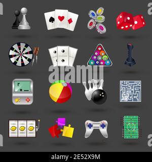 Spiel Sport und Glücksspiel Casino Symbole setzen isolierte Vektor-Illustration Stock Vektor