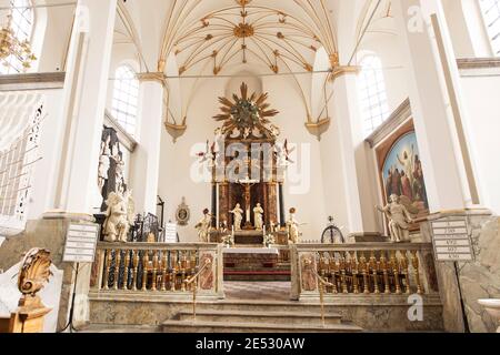 Das Innere der Trinity Lutheran Church am Rundturm in Kopenhagen, Dänemark. Stockfoto