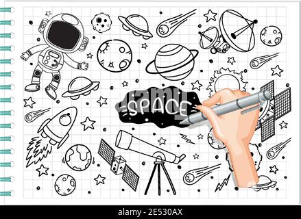 Handzeichnung des Raumelements im Doodle- oder Sketch-Stil auf Papierabbildung Stock Vektor