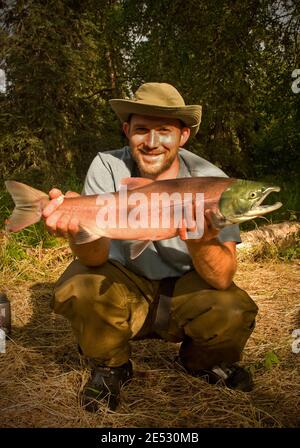 Sockeye Lachsfang des Tages am Lake Kijik in der Nähe des Lake Clark National Park im Südwesten Alaskas. Stockfoto