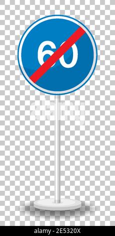 Blaue Mindestgeschwindigkeit Grenze 60 Straßenschild mit Stand isoliert Auf transparenter Hintergrunddarstellung Stock Vektor