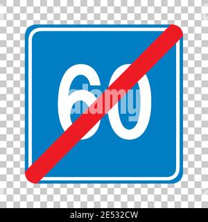 Blaue Mindestgeschwindigkeit Grenze 60 Straßenschild isoliert auf transparent Hintergrunddarstellung Stock Vektor