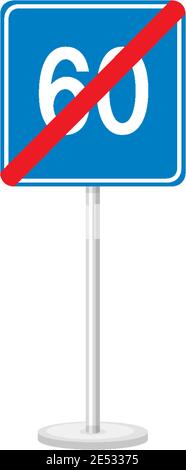 Blaue Mindestgeschwindigkeit Grenze 60 Straßenschild isoliert auf weiß Hintergrunddarstellung Stock Vektor