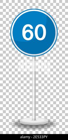 Blaue Mindestgeschwindigkeit Grenze 60 Straßenschild isoliert auf transparent Hintergrunddarstellung Stock Vektor