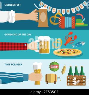 Dunkles und helles Bier Oktoberfest horizontale Banner Set isoliert Vektor-Illustration. Stock Vektor
