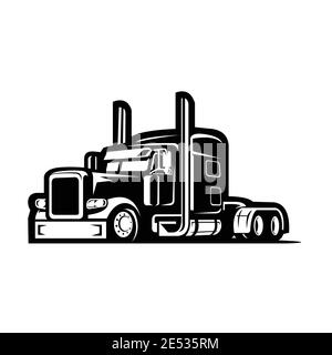 Monochrome semi-LKW 18 Wheeler Seitenansicht Abbildung. Semi-LKW-Vektor-Bild isoliert Stock Vektor