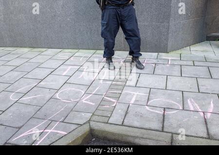 Bristol, Großbritannien. Januar 2021. Vier Personen, die nach dem Sturz einer Statue des Sklavenhändlers Edward Colston des kriminellen Schadens angeklagt wurden Stockfoto