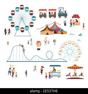 Attraktionen und große top Zirkus Vergnügungspark Eis Vektor Achterbahn und Luftballon Stock Vektor