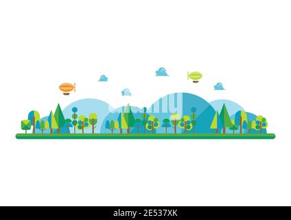 Wald und Landschaft im flachen Stil. Vektorgrafik Stock Vektor