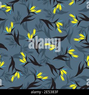 Strahlender Sommer nahtlose Blumenmuster, exotisches Muster mit strelitzia Blumen, Vektor Frühling Garten Dekor Stock Vektor