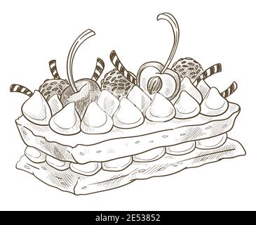Schichtenkuchen mit Mousse und Beeren Dekoration Stock Vektor