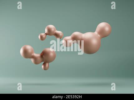 Abstrakter flüssiger Metaball-Hintergrund. 3d-Rendering im modernen Stil. Wandkunst Mitte des Jahrhunderts. Mint grün und beige. Organische Formen Stockfoto