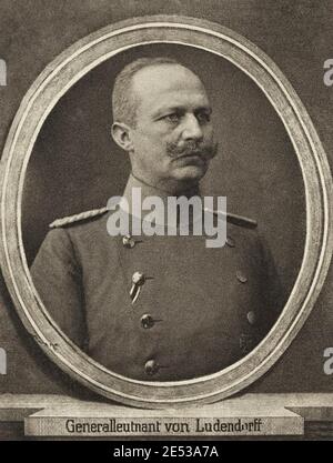 Erich Friedrich Wilhelm Ludendorff (1865 – 1937) war ein deutscher General, Politiker und Militärtheoretiker. Er erlangte zuerst Ruhm während des Ersten Weltkrieges für Stockfoto