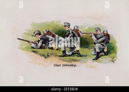Österreichisch-ungarische Armee (kaiserliche und königliche Streitkräfte). Österreichische jaegers in Felduniformen. Österreich-Ungarische Monarchie (Doppelmonarchie). 1910er Stockfoto