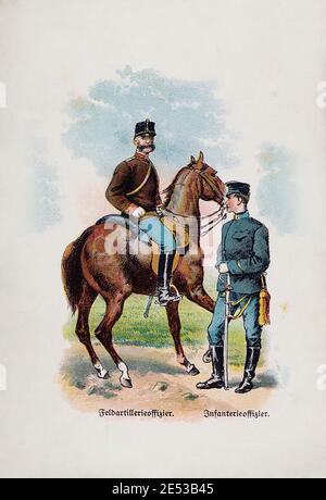 Österreichisch-ungarische Armee (kaiserliche und königliche Streitkräfte). Artillerieoffizier. Infanterieoffizier. Österreich-Ungarische Monarchie (Doppelmonarchie). 1910er Stockfoto