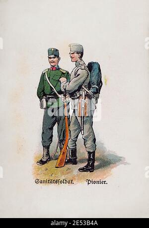 Österreichisch-ungarische Armee (kaiserliche und königliche Streitkräfte). Soldat des medizinischen Dienstes. Sapper (Pionier). Österreich-Ungarische Monarchie (Doppelmonarchie). 1910er Stockfoto