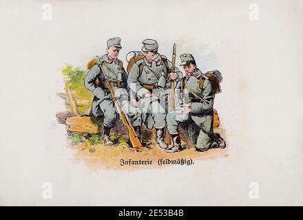 Österreichisch-ungarische Armee (kaiserliche und königliche Streitkräfte). Österreichische Infanterie in Felduniformen. Österreich-Ungarische Monarchie (Doppelmonarchie). 1910er Stockfoto