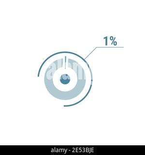 1 Vektorkreisdiagramm mit einem Prozent, Diagramm mit Prozentwerten für Web-ui-Design, flache Vektordarstellung. Stock Vektor