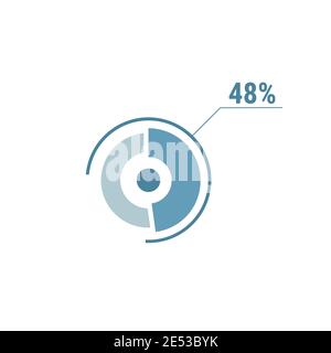 Kreisdiagramm achtundvierzig Prozent Kreisdiagramm 48. Vektordiagramm für den Prozentwert des Kreises. Flache Vektorgrafik für Web UI Design, blau auf weißem Hintergrund Stock Vektor