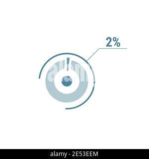 Diagramm mit zwei Prozent, Diagramm mit zwei Prozent. Vektor Kreis Diagramm Design für Web-ui-Design. Flache Vektorgrafik blau auf weißem Hintergrund. Stock Vektor