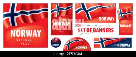 Vector Set von Bannern mit der Nationalflagge der Norwegen Stock Vektor