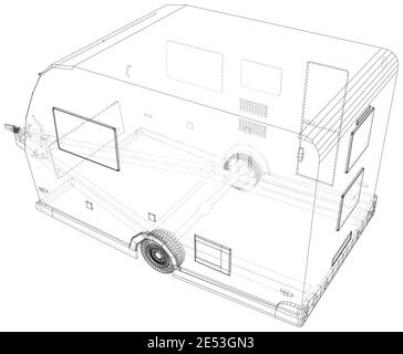 Vector Wire-Frame isolierte Camper Van auf Hintergrund. Vektorrendering von 3d Stock Vektor